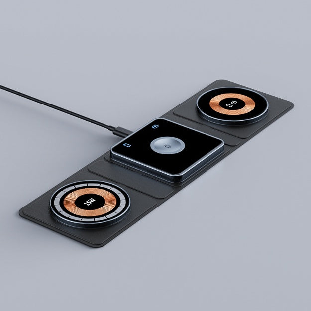 3-in-1 magnetische, faltbare kabellose Ladestation für iPhone, transparent, Schnellladung für iWatch und AirPods